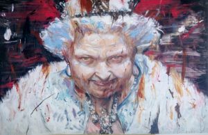 martin sarovec acrylic painting queen alive, queen elizabeth, 120 x 180 cm