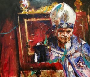 martin sarovec - acrylic painting of The Pope Benedikt XVI, canvas, 140x160 cm, presented by knupp gallery los angeles